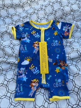 Blue Paw Patrol Short-Sleeve Kids Romper with Yellow Trim